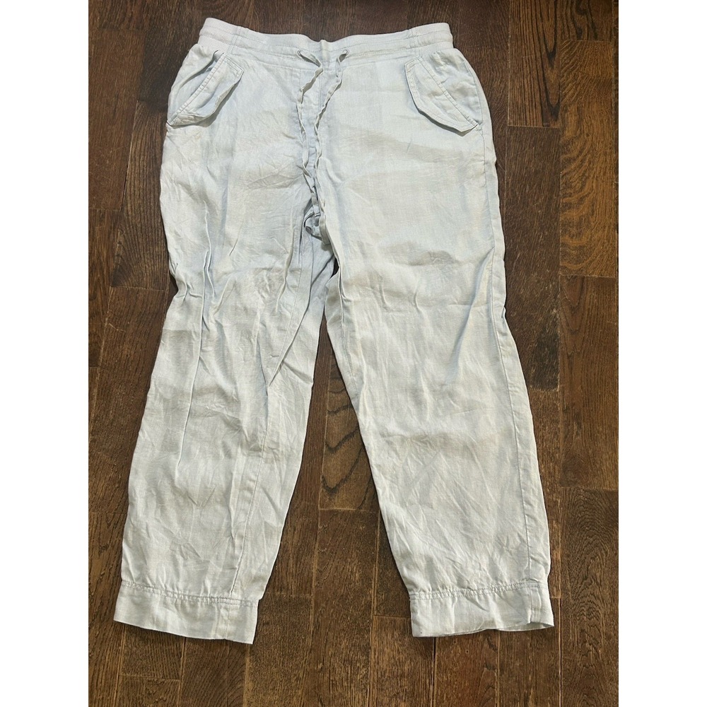 Talbots Pants Womens Light Blue 100% Linen Drawstring Wide Straight‎ Pull On